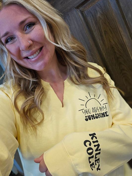 You Are My Sunshine- split collar comfort color crewneck