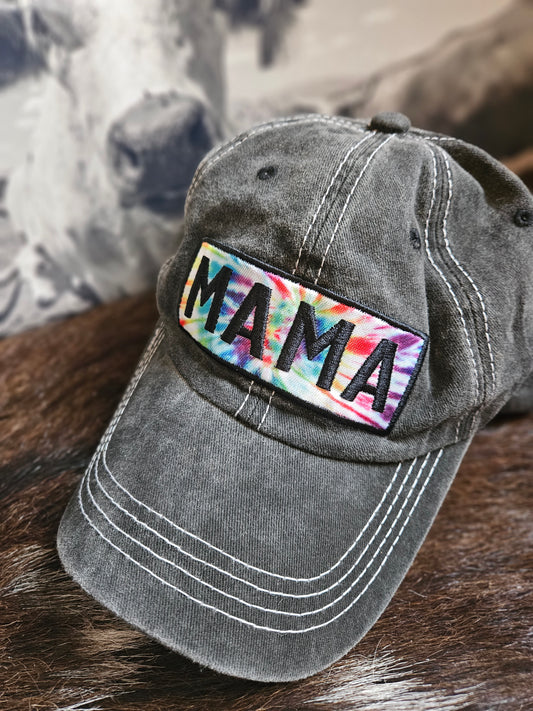 Embroidered tie-dye mama hat