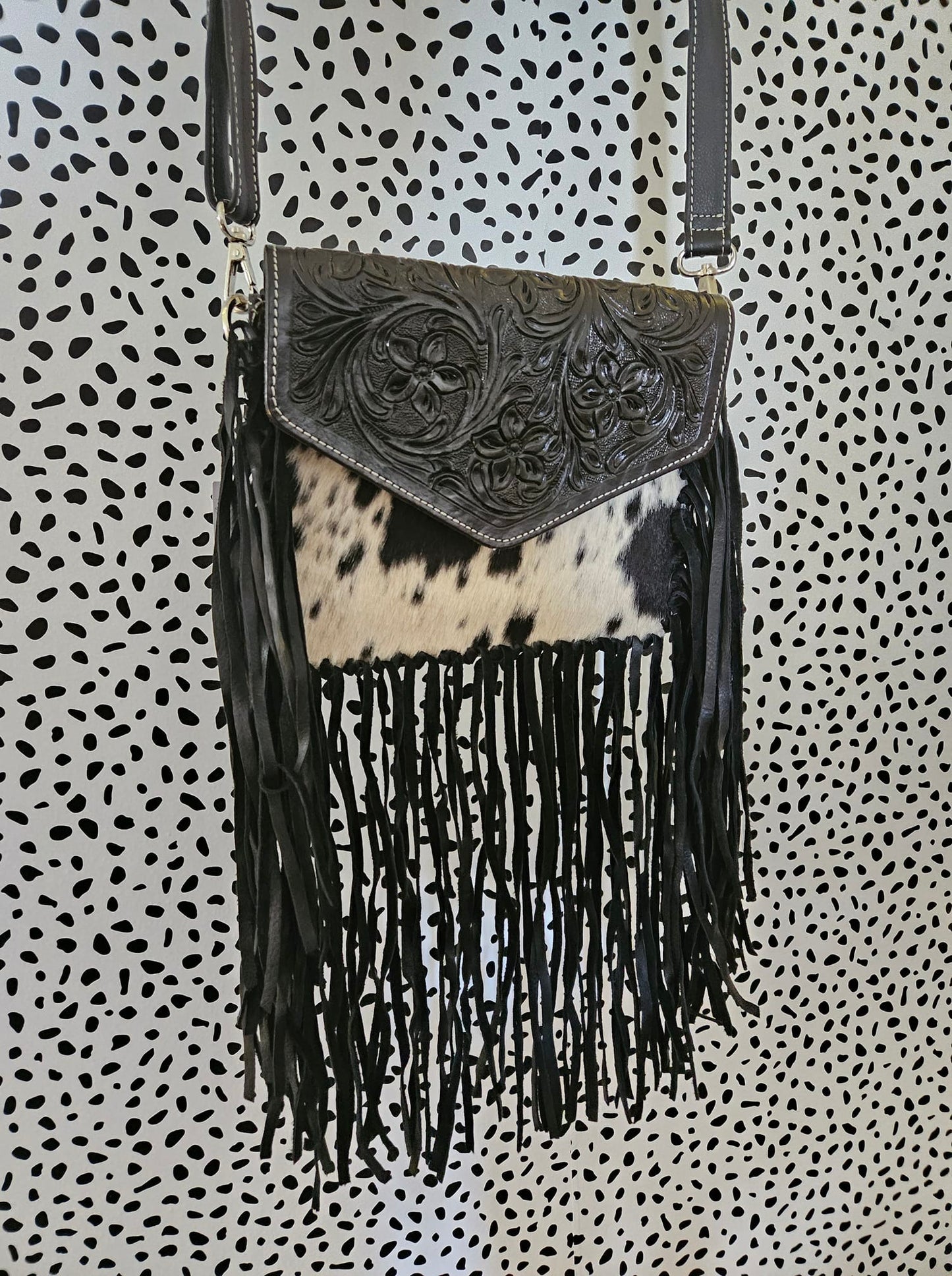 Western Leather Cowhide Fringe Tassel Clutch Crossbody