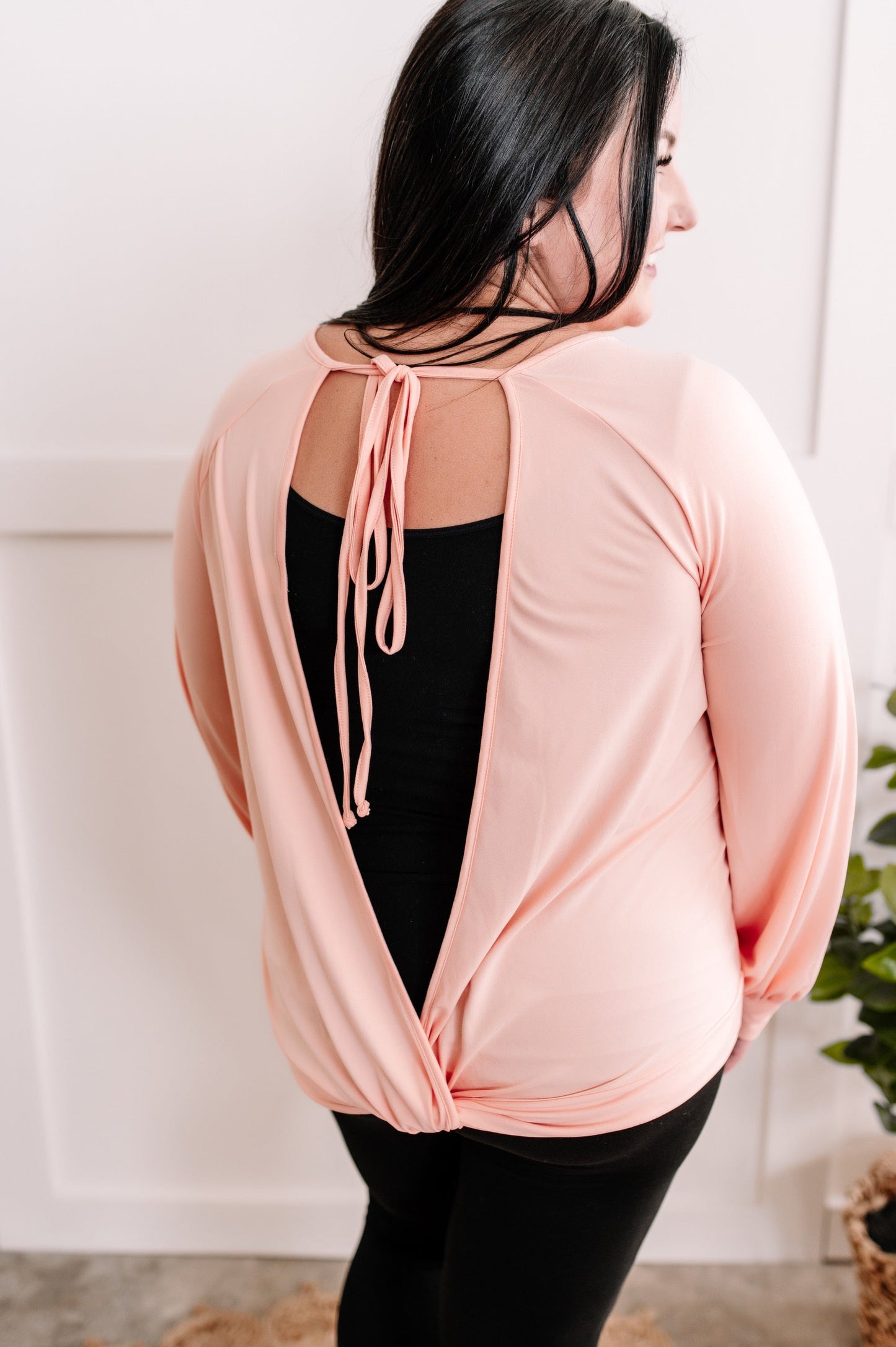 2.9 Tie Back Detail Round Neck Top In Peach Serenade