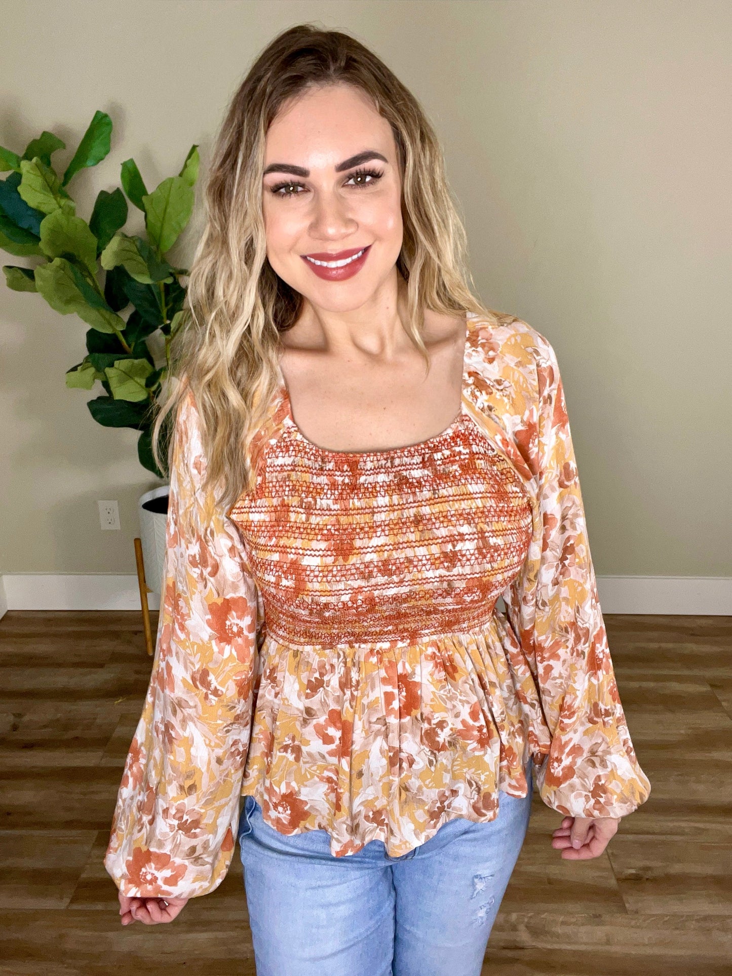 3.1 Savanna Jane Embroidered Smocked Peplum Blouse In March Florals