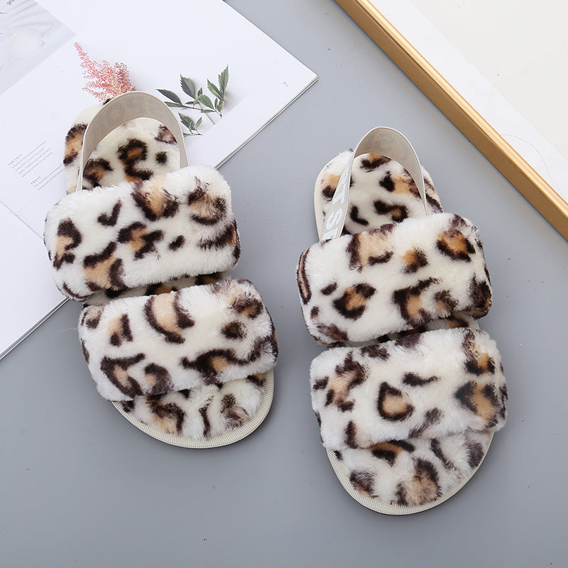 Faux Fur Open Toe Slippers