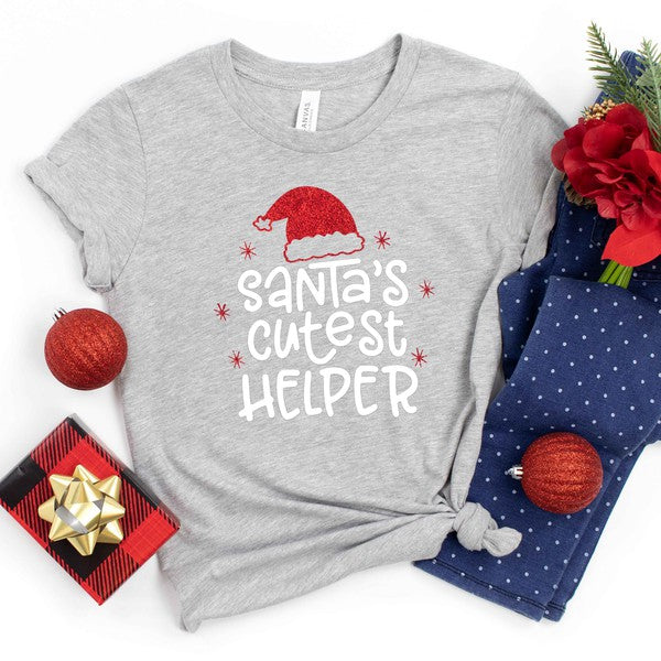 Santa's Cutest Helper Glitter Youth Graphic Tee