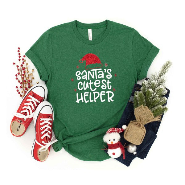 Santa's Cutest Helper Glitter Youth Graphic Tee