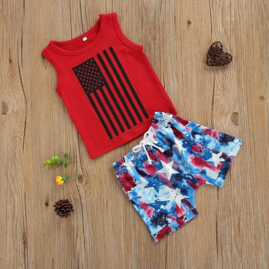 2 Piece Red White and Blue Short Set