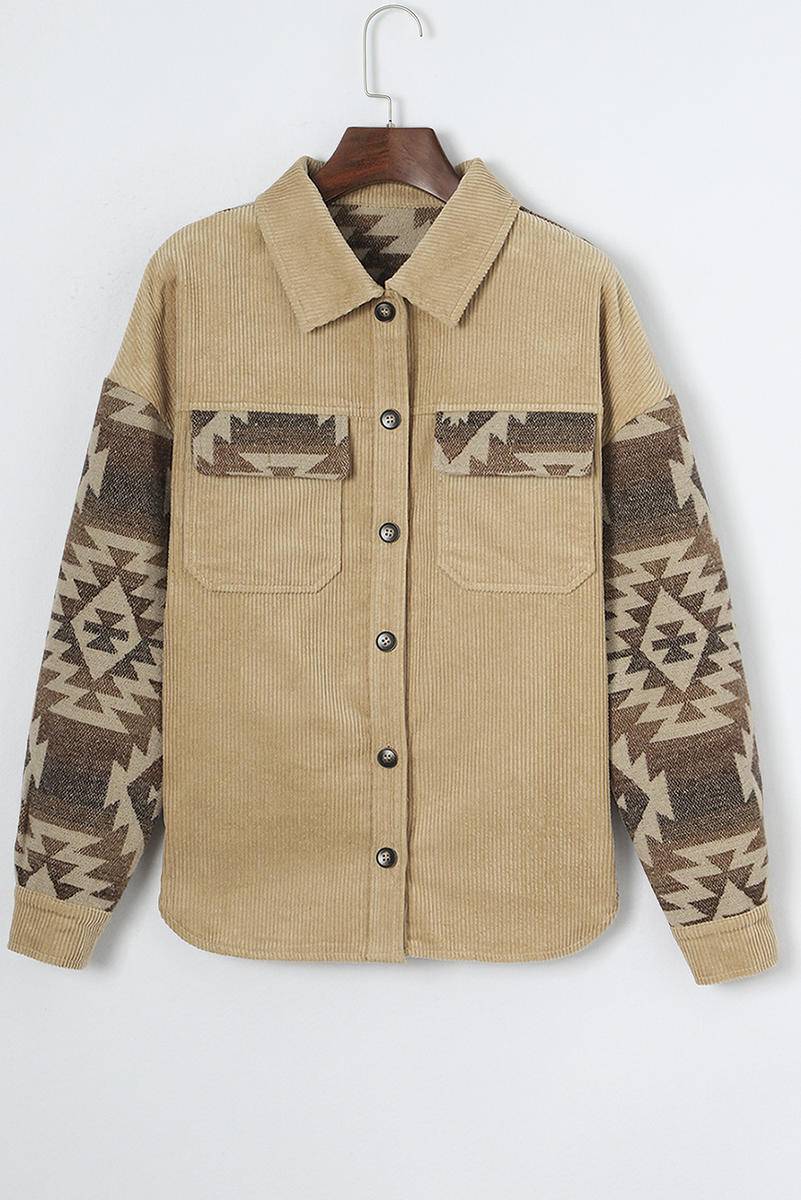 Aztec Print Patchwork Corduroy Jacket