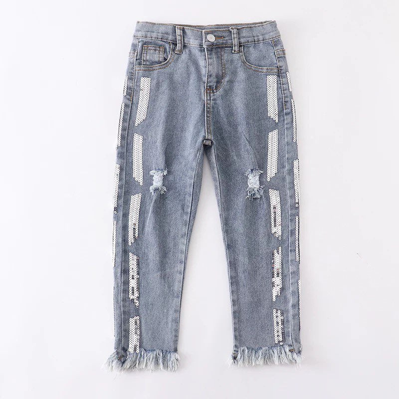 Distressed Sequin Jeans