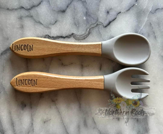 Engraved Silicone Spoon & Fork Set