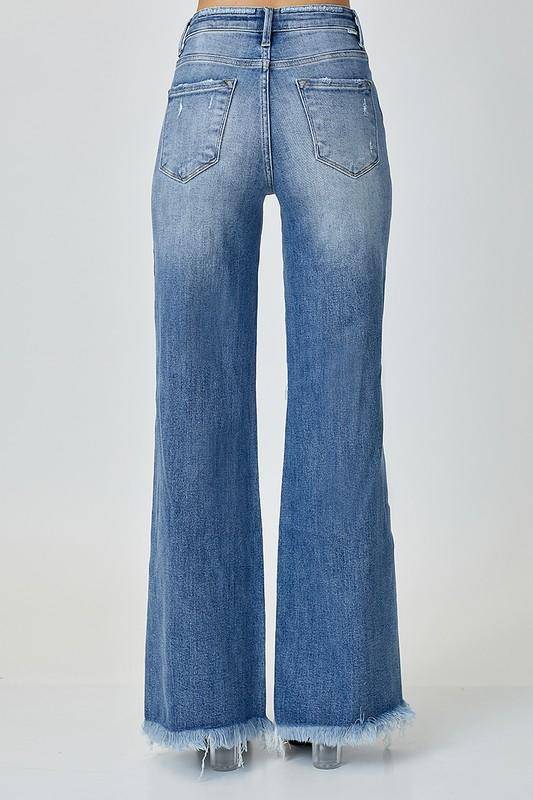 Risen Mid-Rise Button Down Wide Leg Jeans