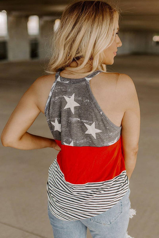 American Flag Color Block Sleeveless Top