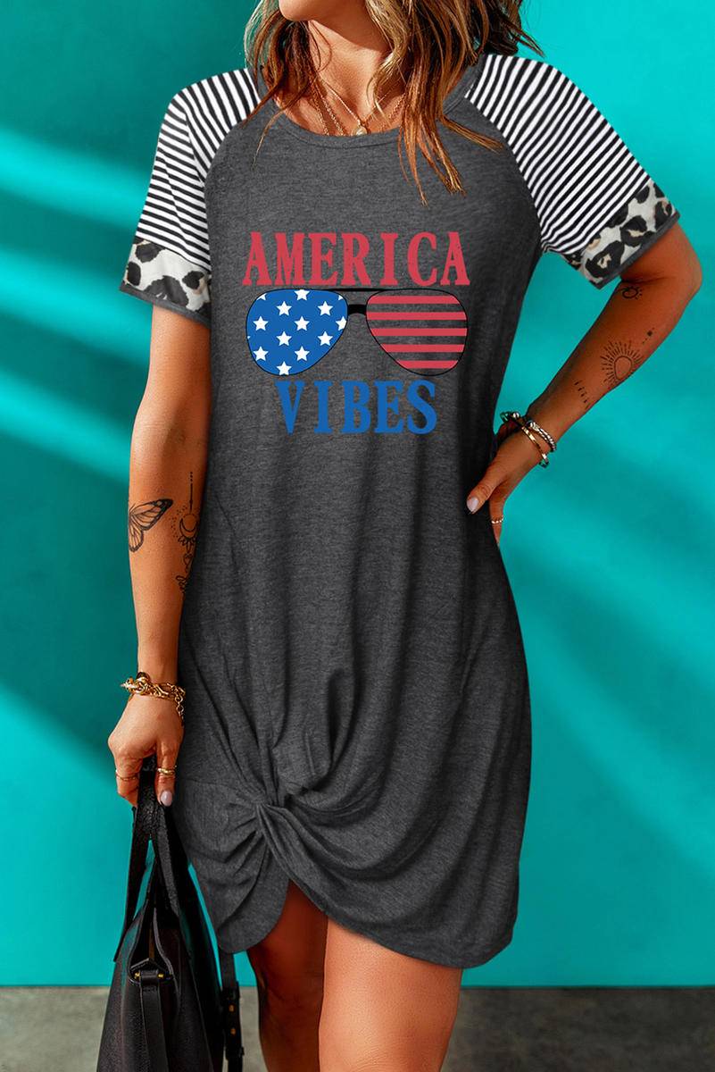 AMERIC VIBES Graphic Leopard Striped Sleeve Dress