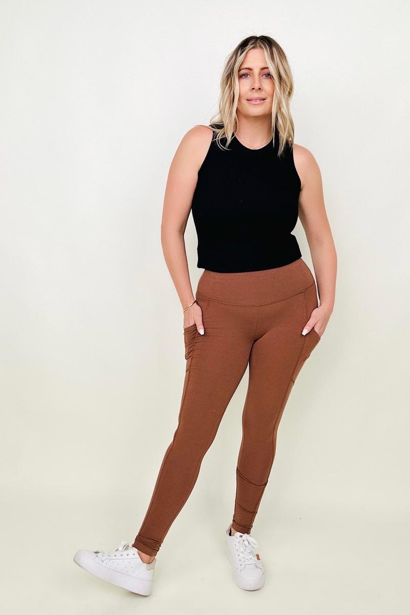 Zenana Cotton Wide Waistband Pocket Leggings