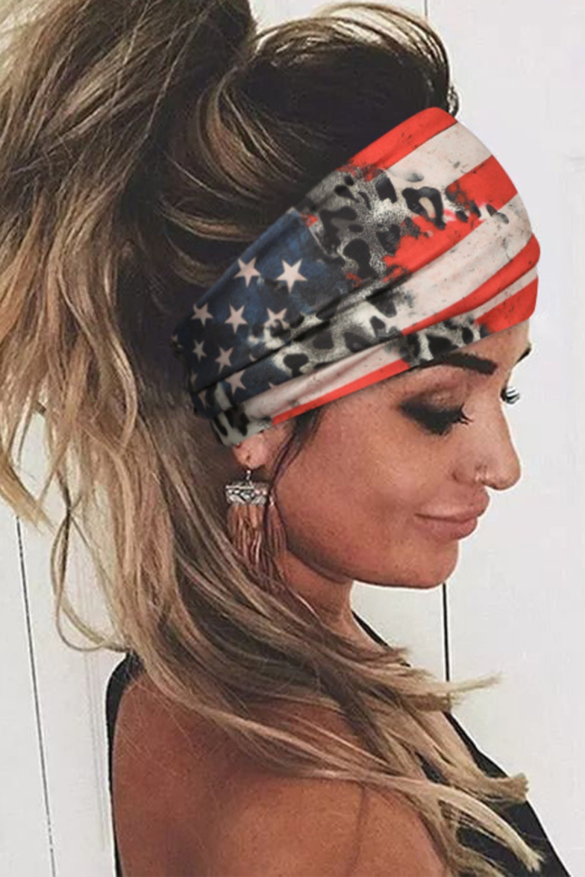 American Flag Leopard Print Wide Headband