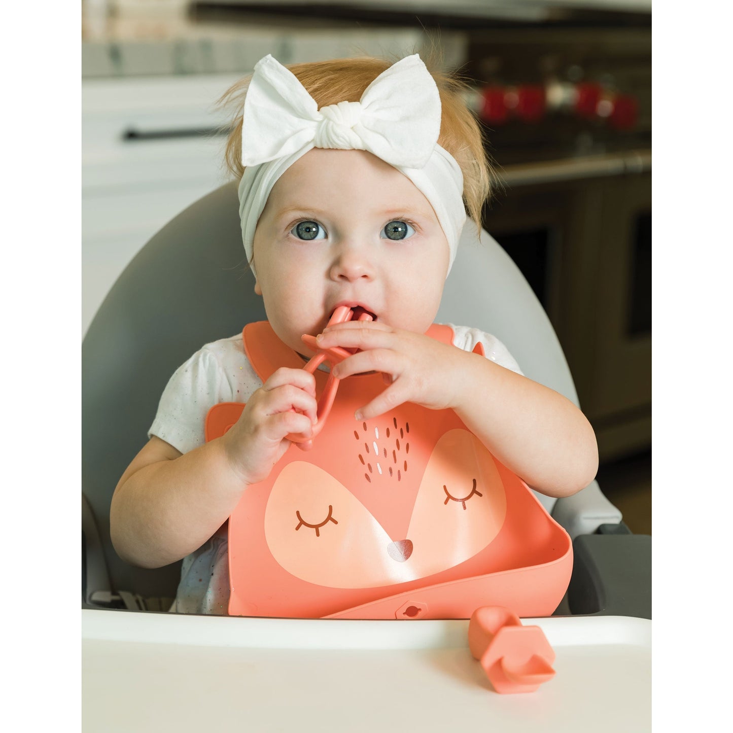 Silicone Roll-up Bib - Coral Fox