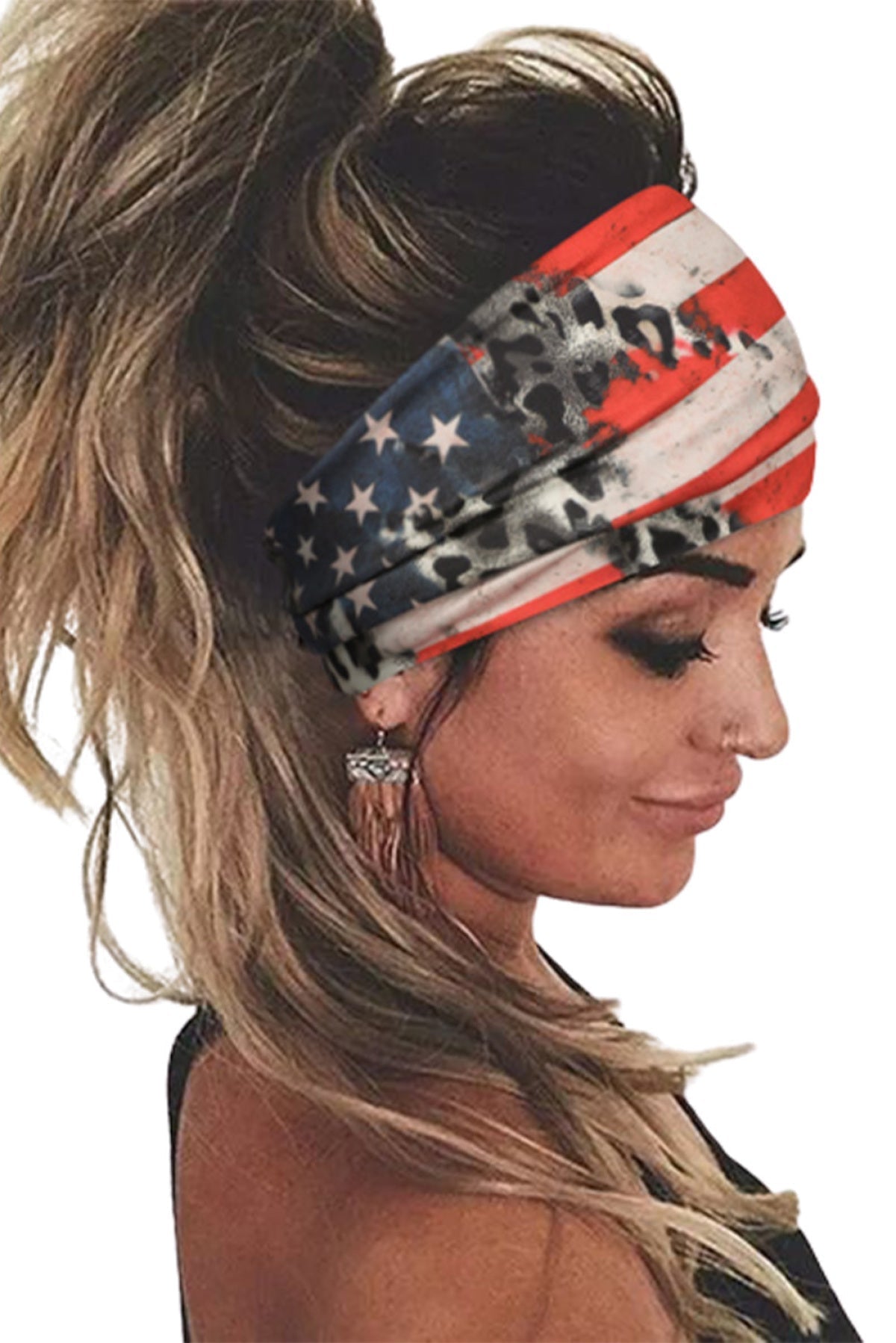 American Flag Leopard Print Wide Headband