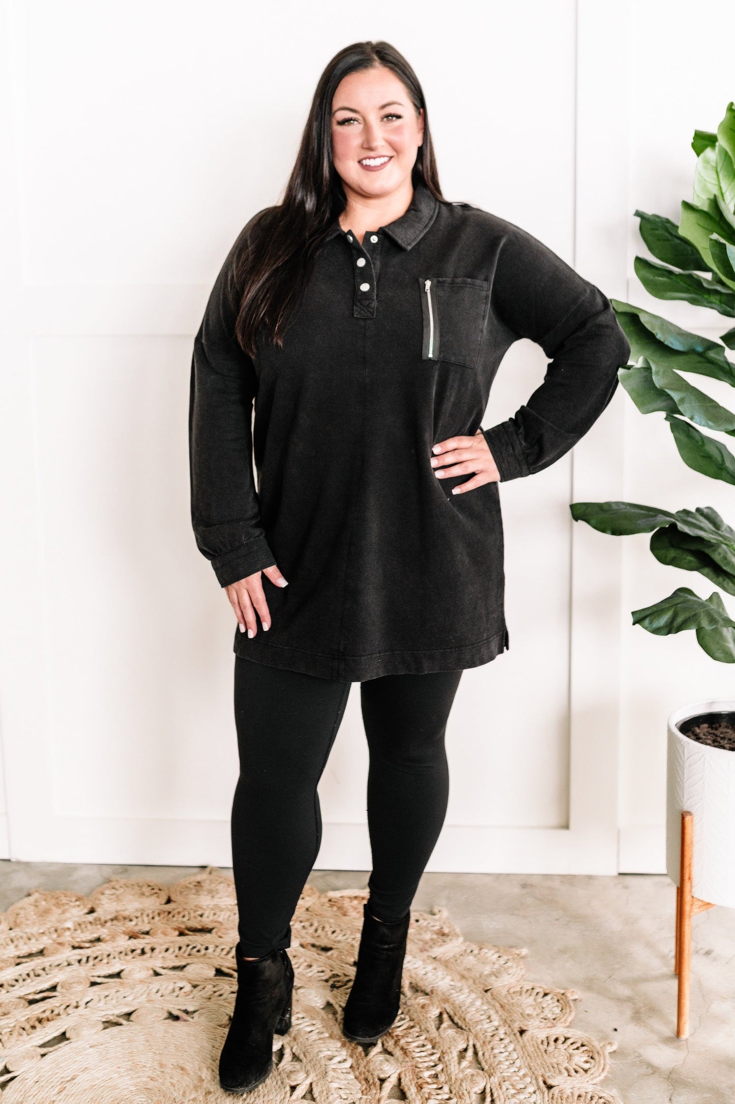 10.20 Sweatshirt Tunic In Costal Black