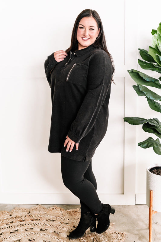 10.20 Sweatshirt Tunic In Costal Black