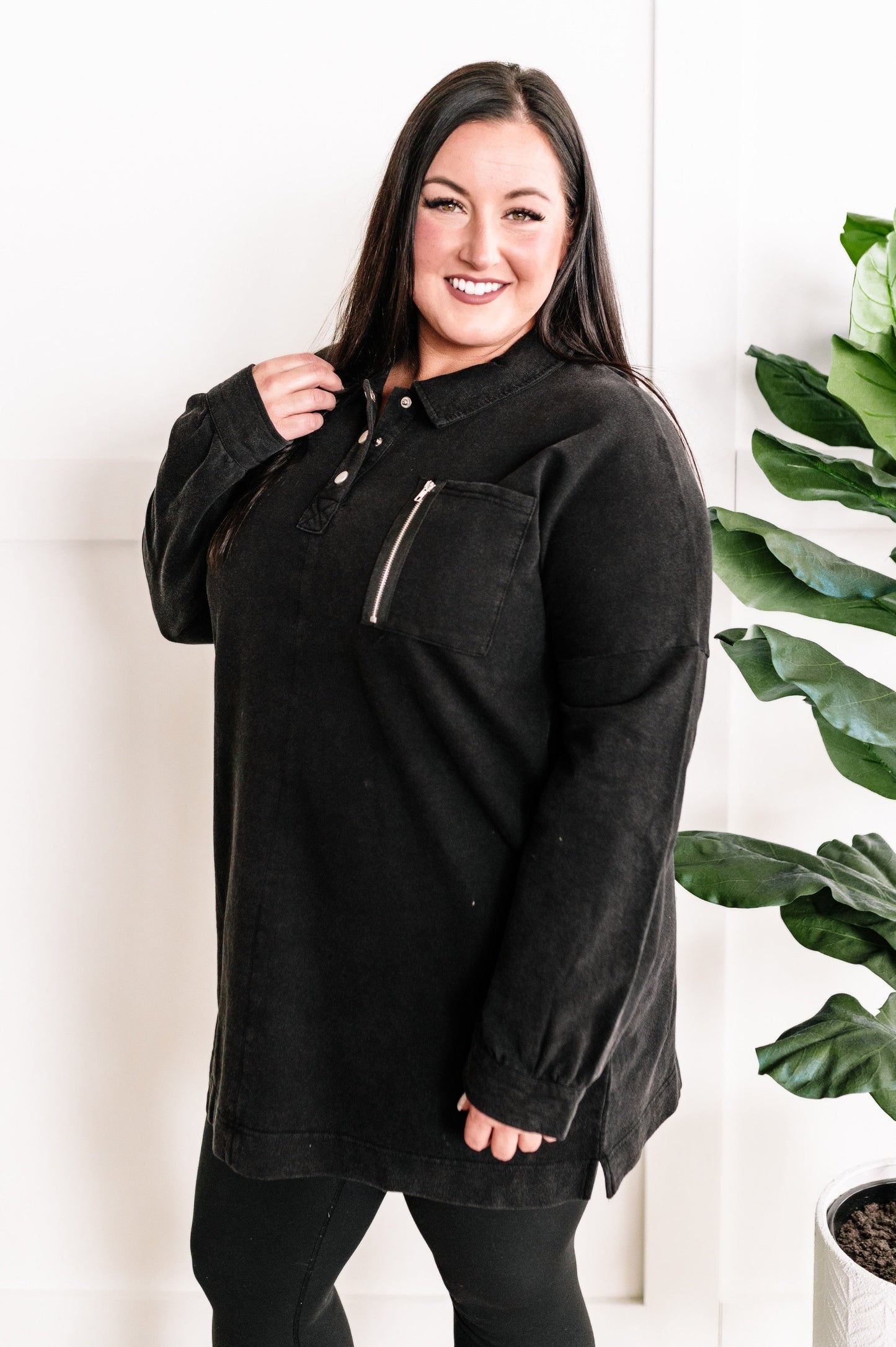 10.20 Sweatshirt Tunic In Costal Black