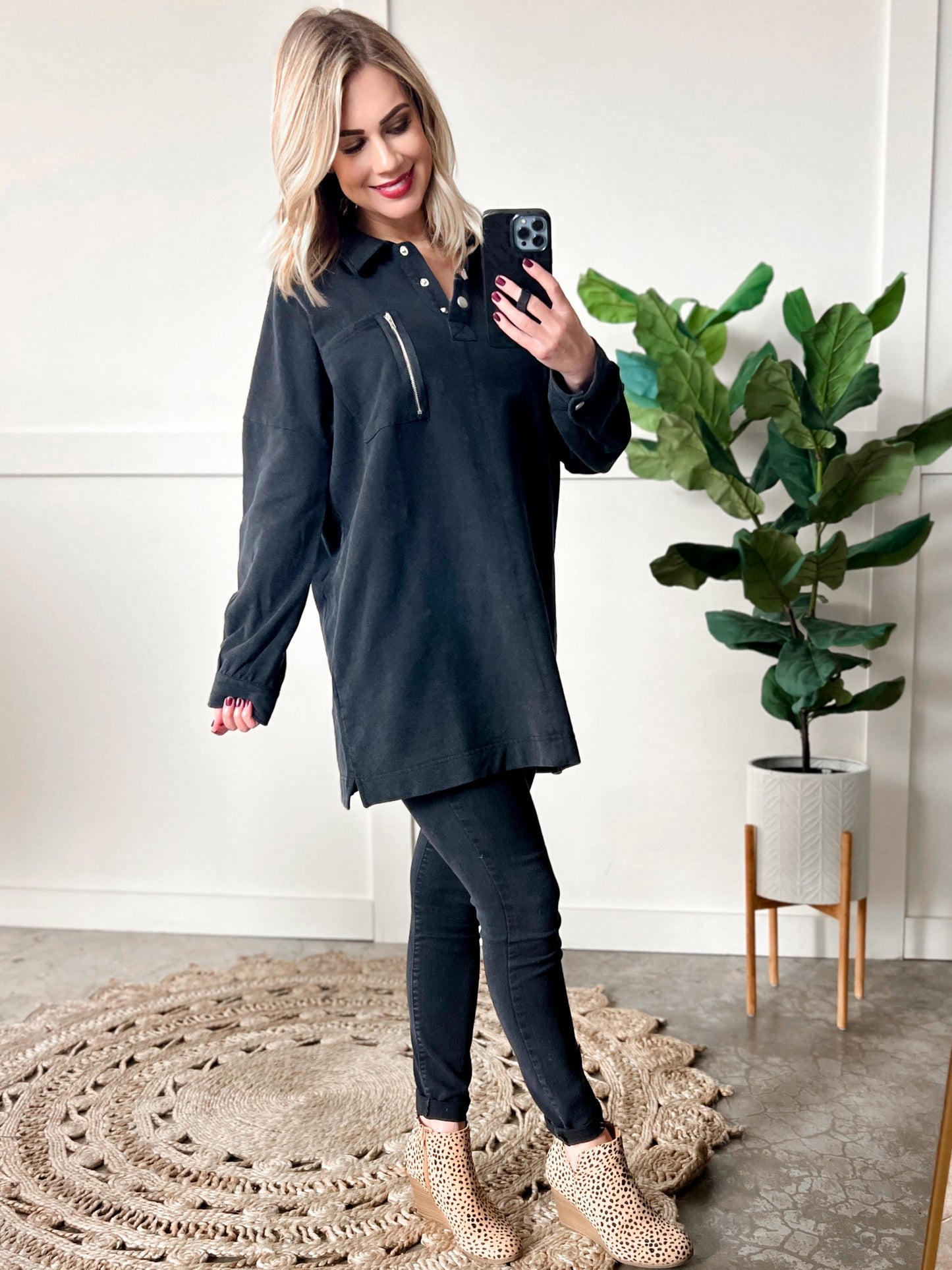 10.20 Sweatshirt Tunic In Costal Black