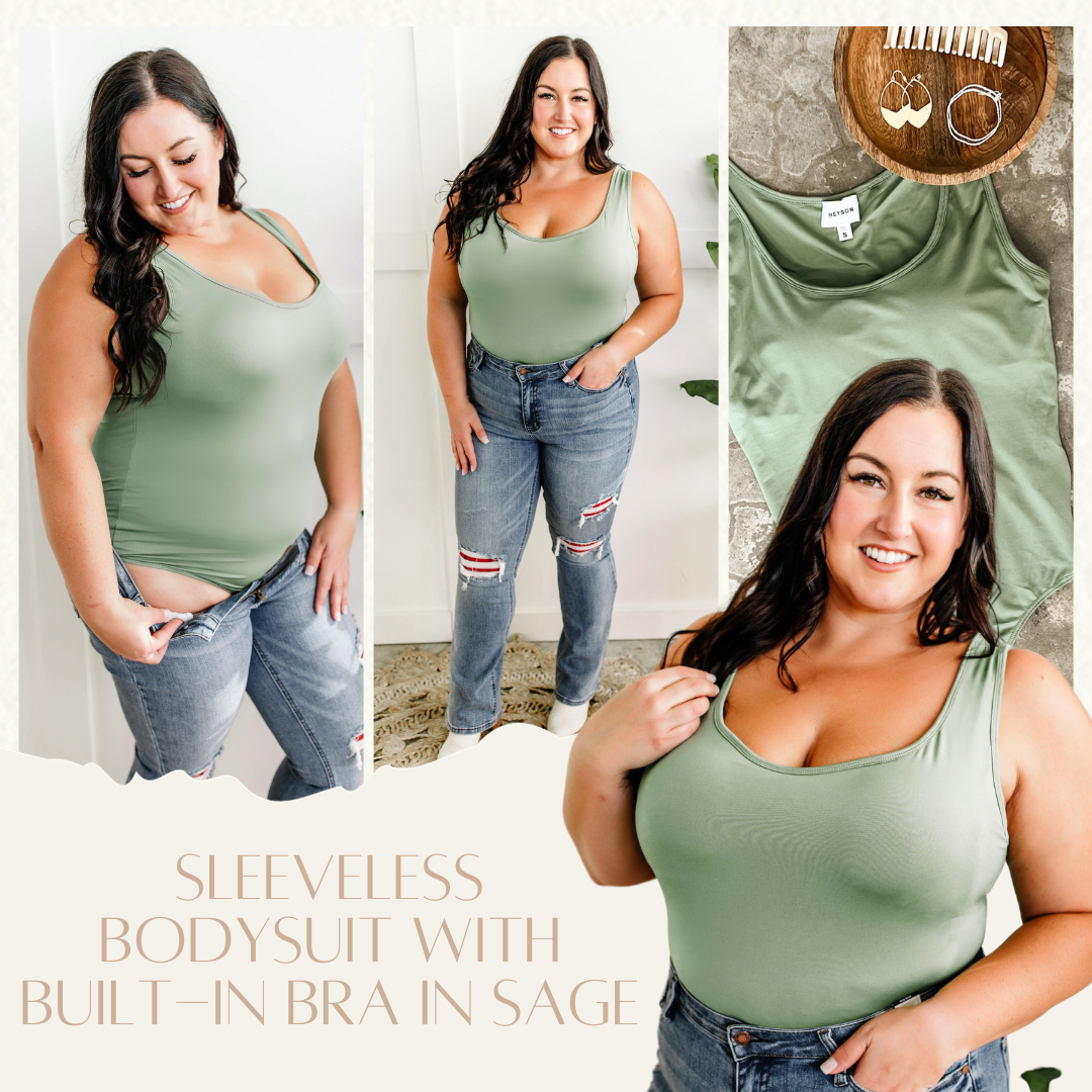 10.30 Sleeveless Bodysuit With Built-In Bra In Sage