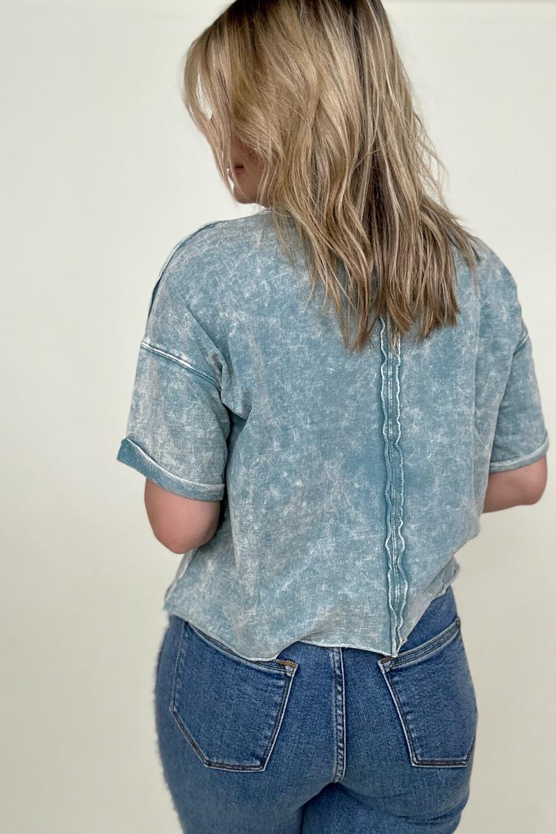 Zenana French Terry Acid Wash Raw Edge Crop Top