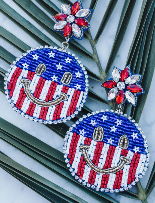 HAPPY 4TH FLAG SEED BEAD EARRINGS