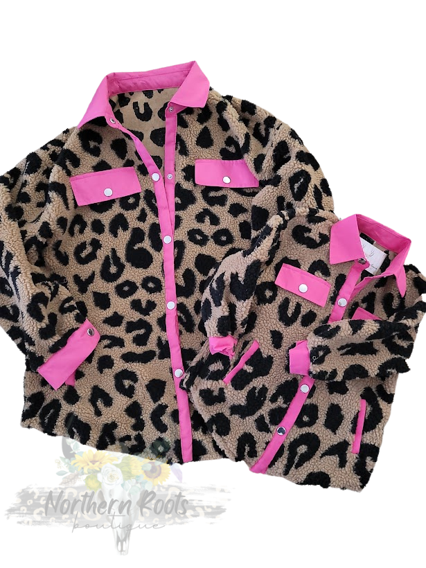 Leopard Sherpas with Hot Pink Trim