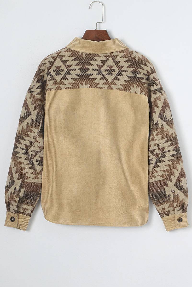 Aztec Print Patchwork Corduroy Jacket