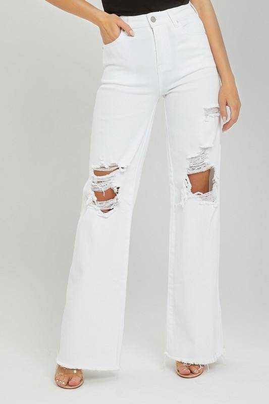 Risen High Rise Distressed Wide Leg Dad Jeans