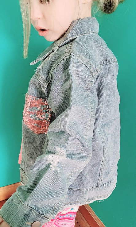 Denim Jacket with Sequin Pocket