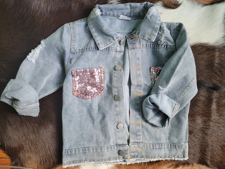 Denim Jacket with Sequin Pocket