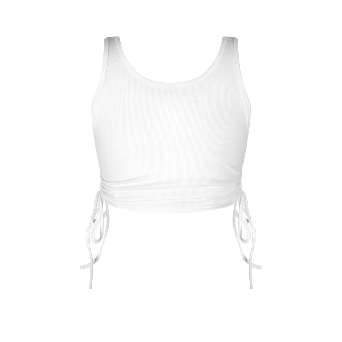 Solid Color Rouching Drawstring Crop Tank Top