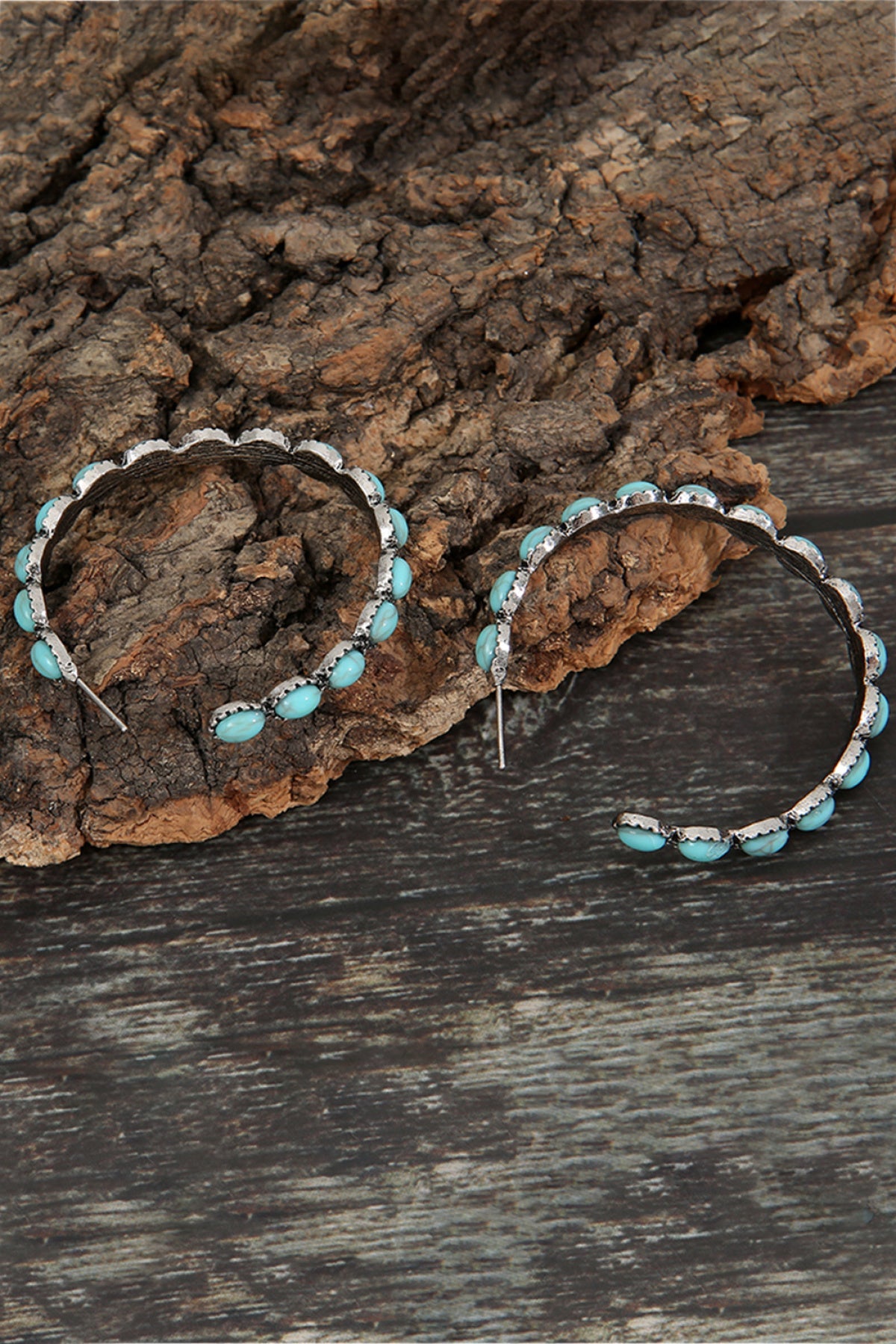 Retro Turquoise C-Shaped Hoop Earrings