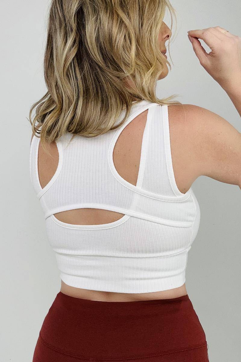 "Alex" White Birch Sleeveless Ribbed Knit Bralette