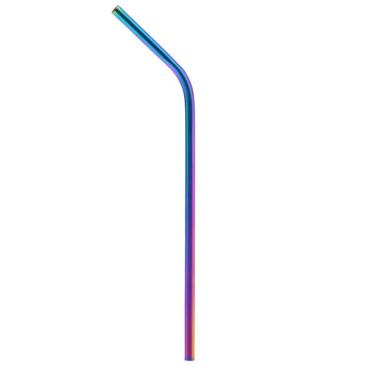 Metallic Rainbow Bent Stainless Steel Straw + Straw Brush (4 pack)