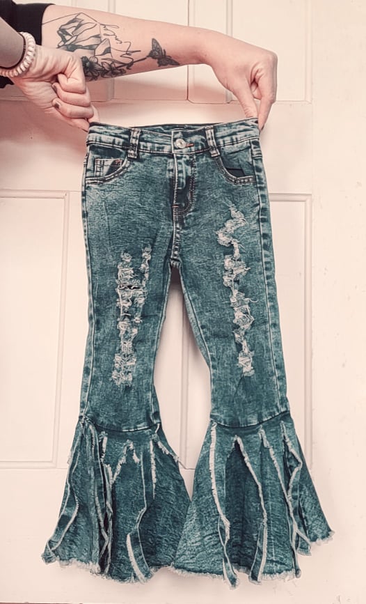 Distressed Girl's Jeans with Fringe