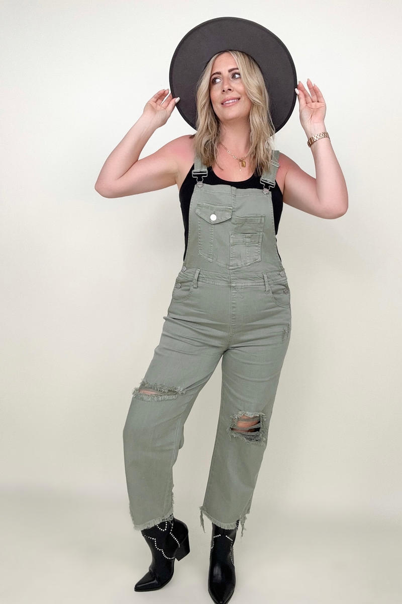 Risen High Rise Distressed Straight Overalls